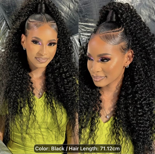 28” Kinky/Jerry Curly Ponytail – 100% Human Hair | Clip-In Drawstring Ponytail