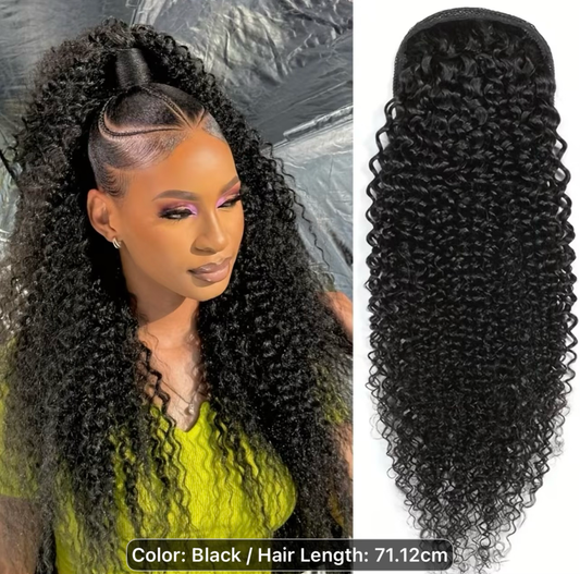 28” Kinky/Jerry Curly Ponytail – 100% Human Hair | Clip-In Drawstring Ponytail
