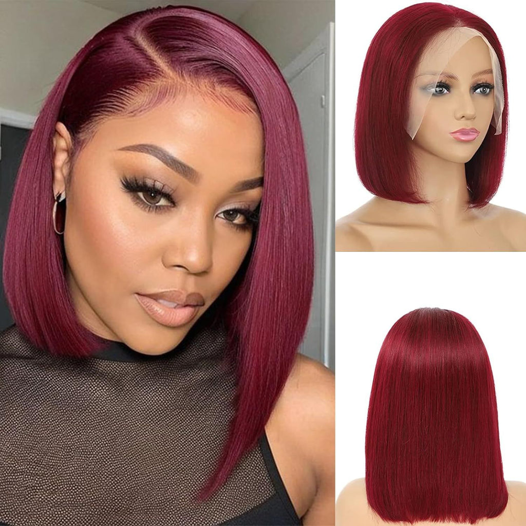 10” Glueless Burgundy Bob 100% Human Hair Wig