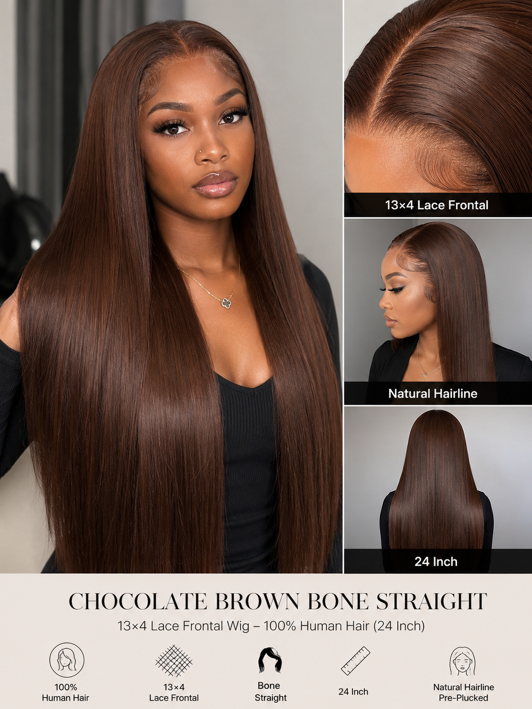 Chocolate Brown Bone Straight 100% Human Hair SA