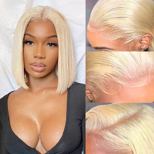 10” Glueless Warm Light Blonde Bob 100% Human Hair Wig