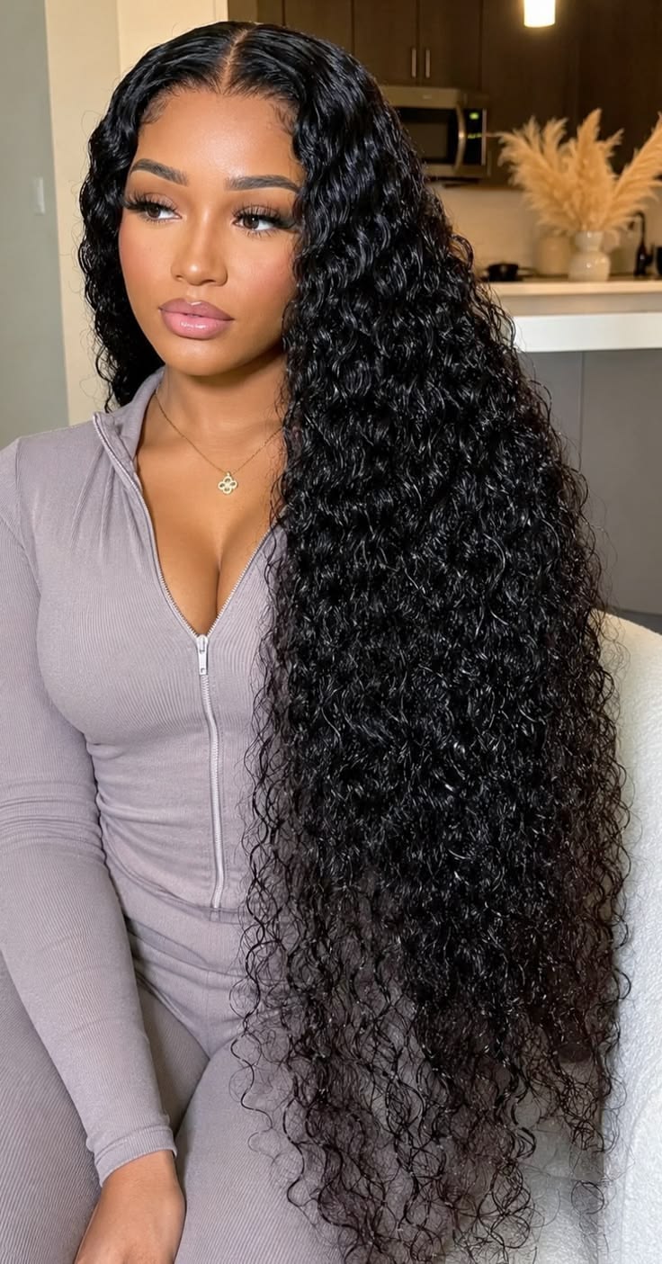 Glueless Water Wave 100% Human Hair Wig – Natural Black | Transparent Lace