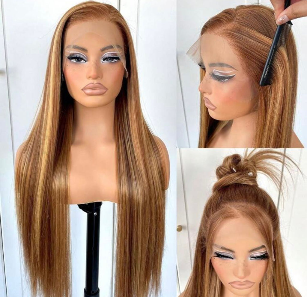 13×4 Highlighted Brown Lace Wig – Glueless Human Hair