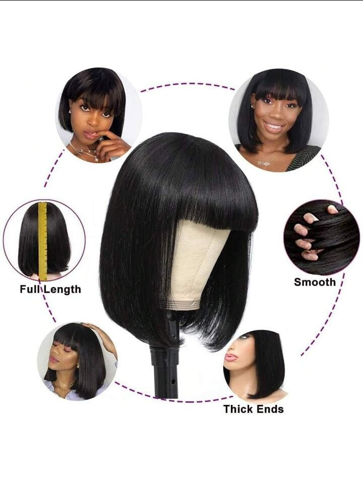 10” Glueless Fringe Bob Wig – No Lace | 100% Human Hair