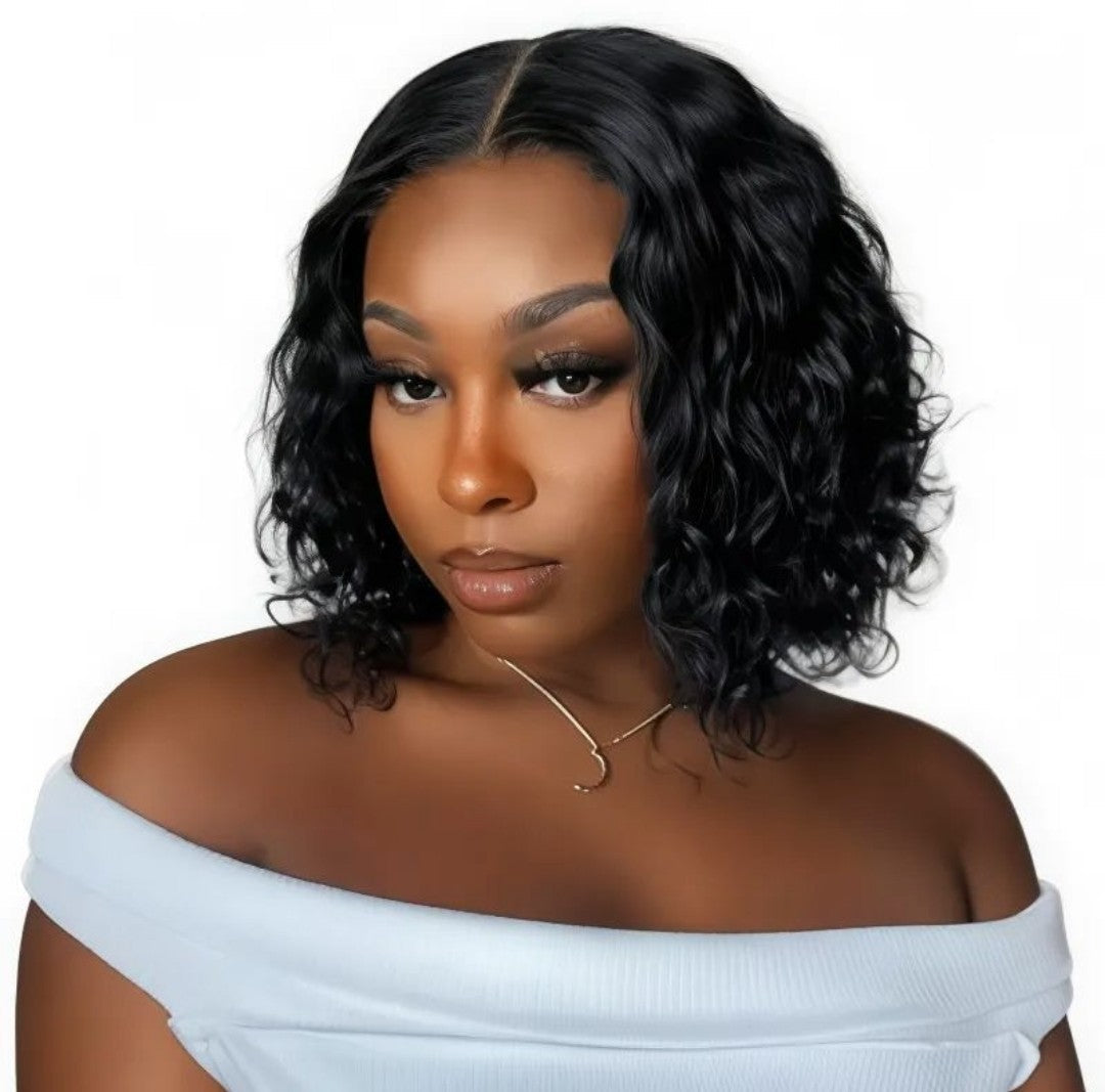 10” Glueless Brazilian Deep Wave Curly Bob Wig 4x4 Glueless Lace closure Wig 100% Human Hair | SA