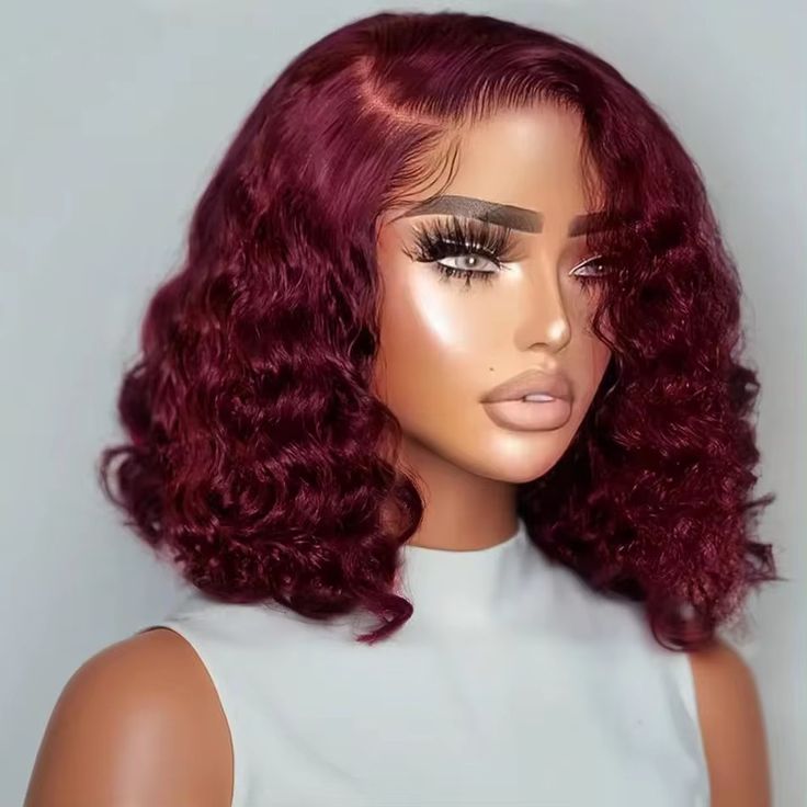 10” Glueless Burgundy Bob 100% Human Hair Wig