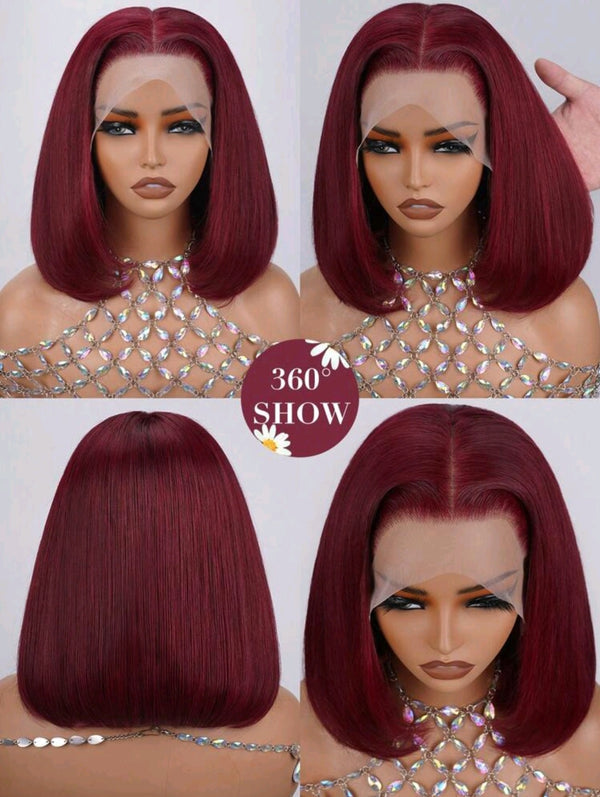 10” Glueless Burgundy Bob 100% Human Hair Wig
