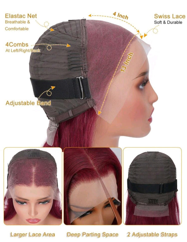 10” Glueless Burgundy Bob 100% Human Hair Wig