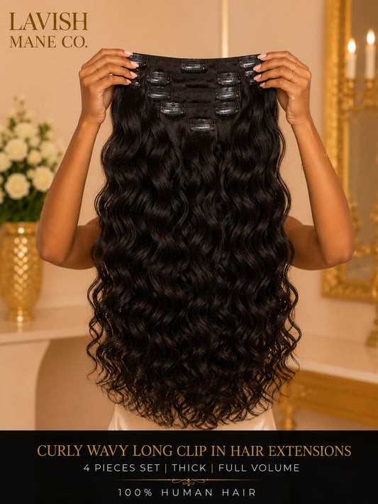 Curly Wavy Long 4 Piece Thick Clip-In Hair Extensions