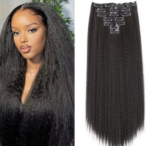 Kinky Straight 100% Human Hair Clip-In Extensions