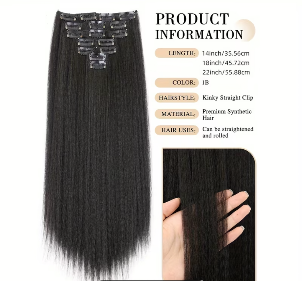 Kinky Straight 100% Human Hair Clip-In Extensions