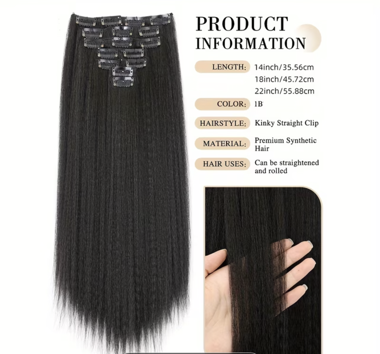 Kinky Straight 100% Human Hair Clip-In Extensions