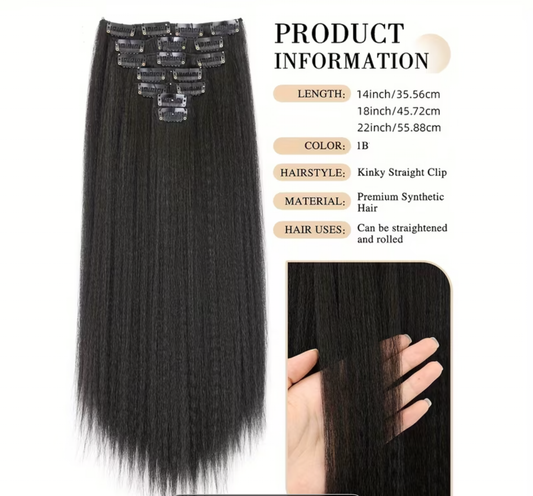 Kinky Straight 100% Human Hair Clip-In Extensions