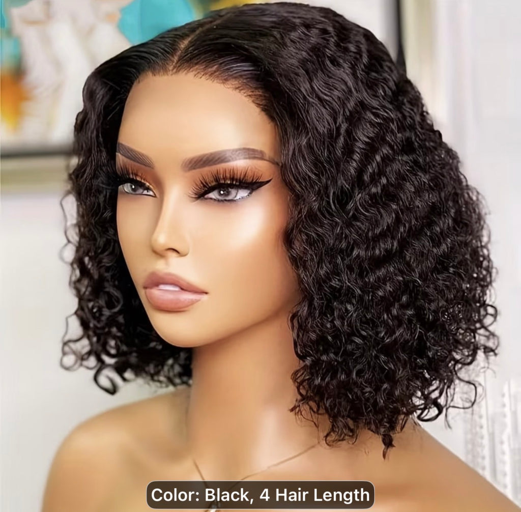 10” Glueless Brazilian Deep Wave Curly Bob Wig 4x4 Glueless Lace closure Wig 100% Human Hair | SA