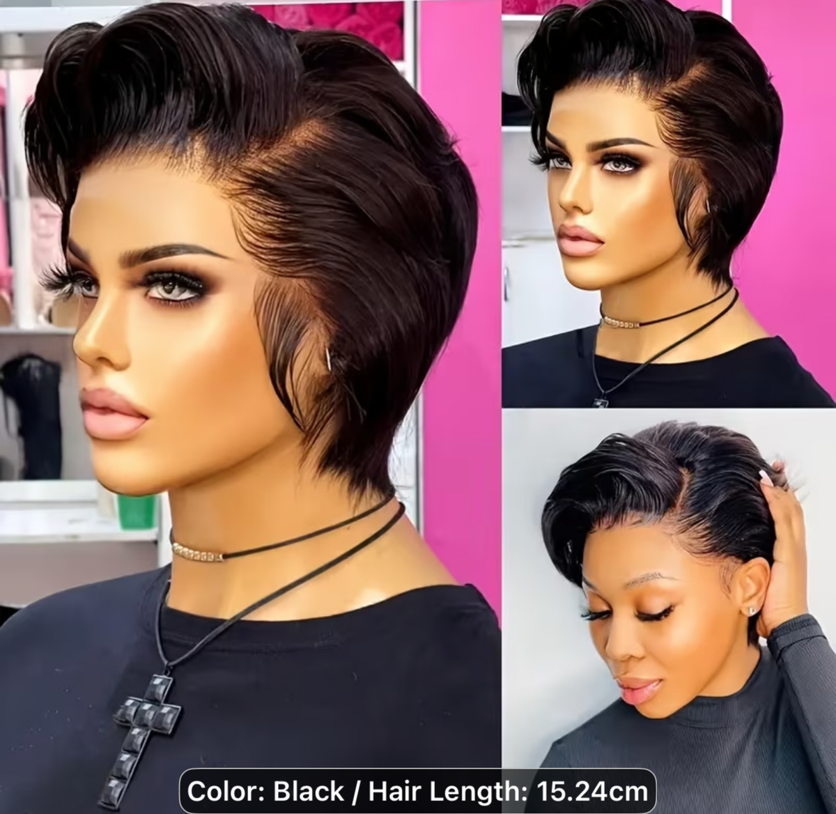 6” Natural Black Pixie Cut – 100% Human Hair | Glueless Wig