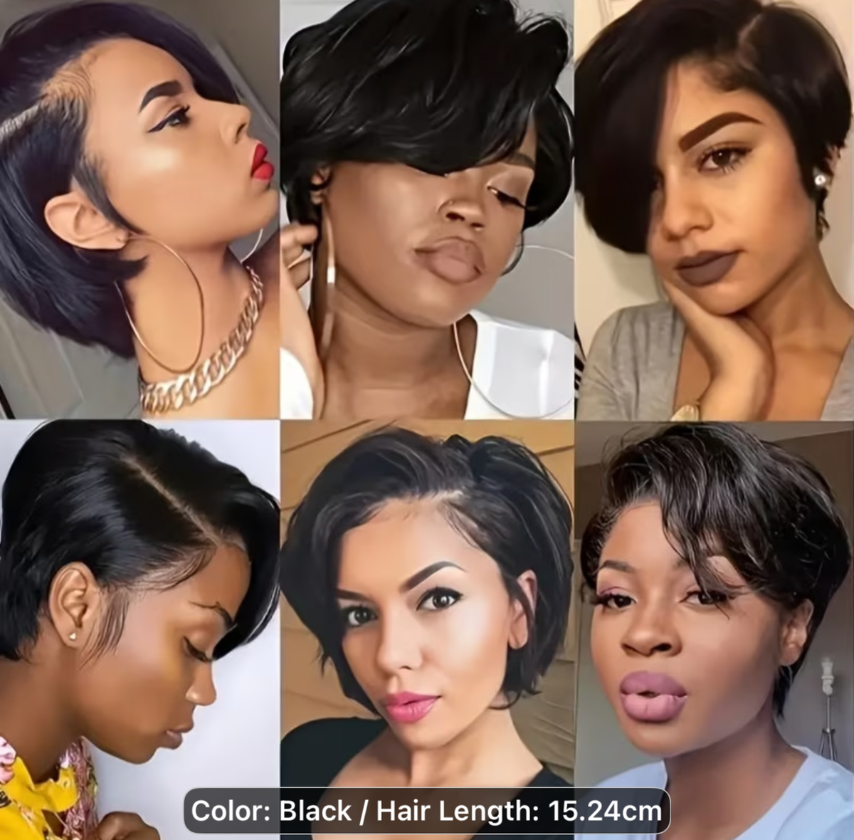 6” Natural Black Pixie Cut – 100% Human Hair | Glueless Wig