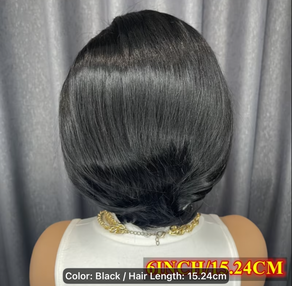 6” Natural Black Pixie Cut – 100% Human Hair | Glueless Wig