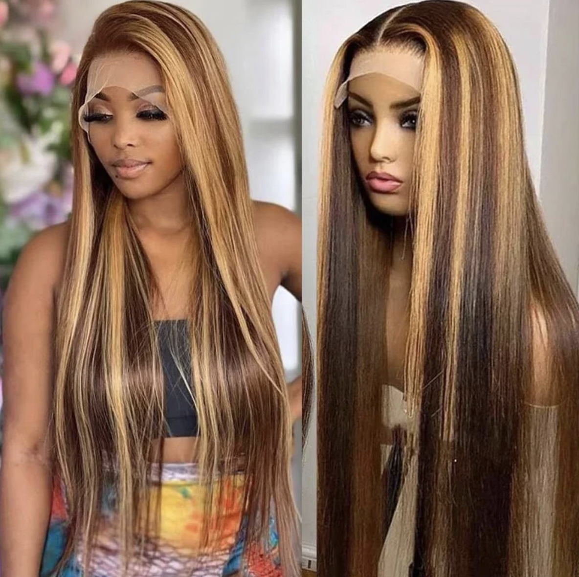 13×4 Highlighted Brown Lace Wig – Glueless Human Hair