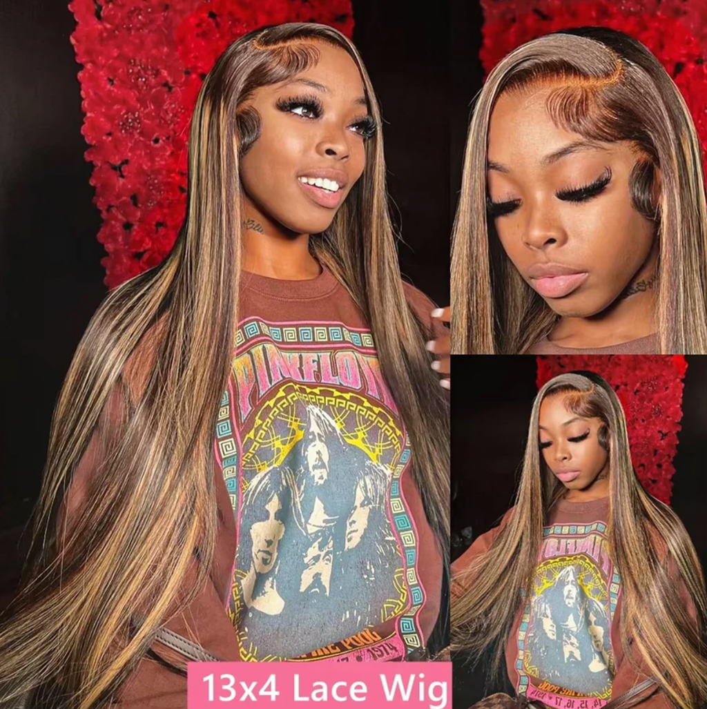 13×4 Highlighted Brown Lace Wig – Glueless Human Hair