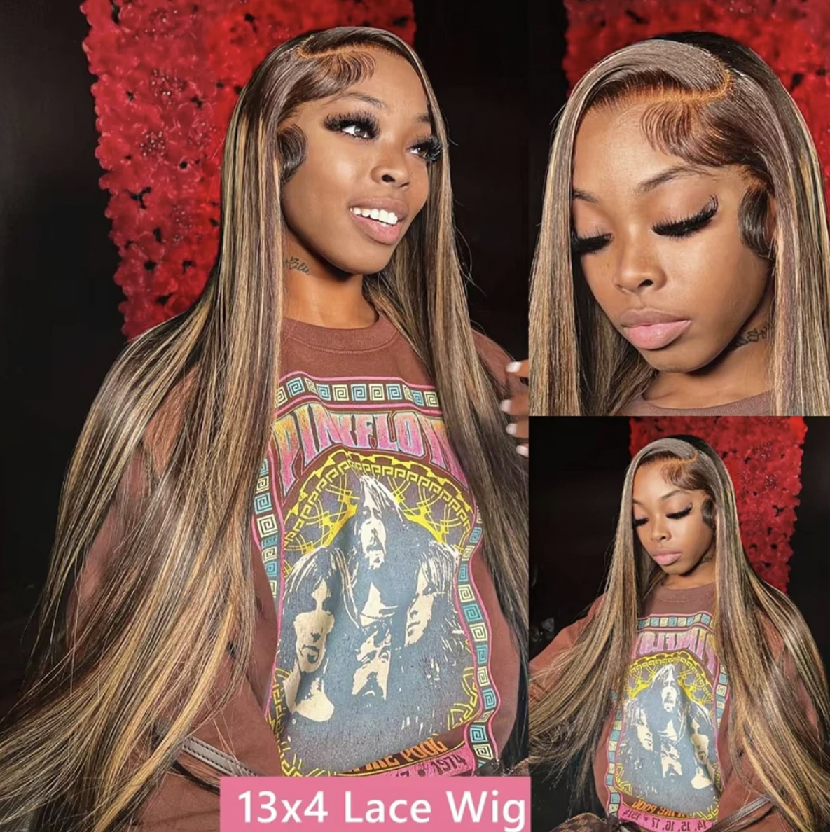 13×4 Highlighted Brown Lace Wig – Glueless Human Hair