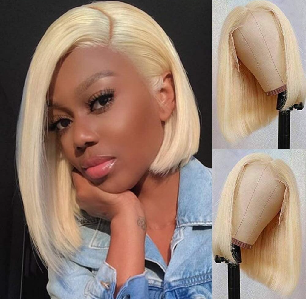 10” Glueless Warm Light Blonde Bob 100% Human Hair Wig