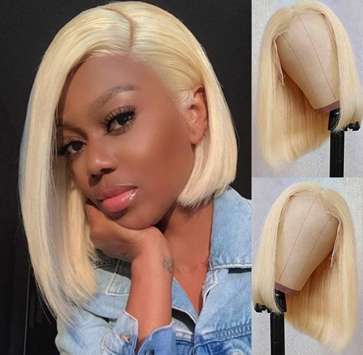 10” Glueless Warm Light Blonde Bob 100% Human Hair Wig