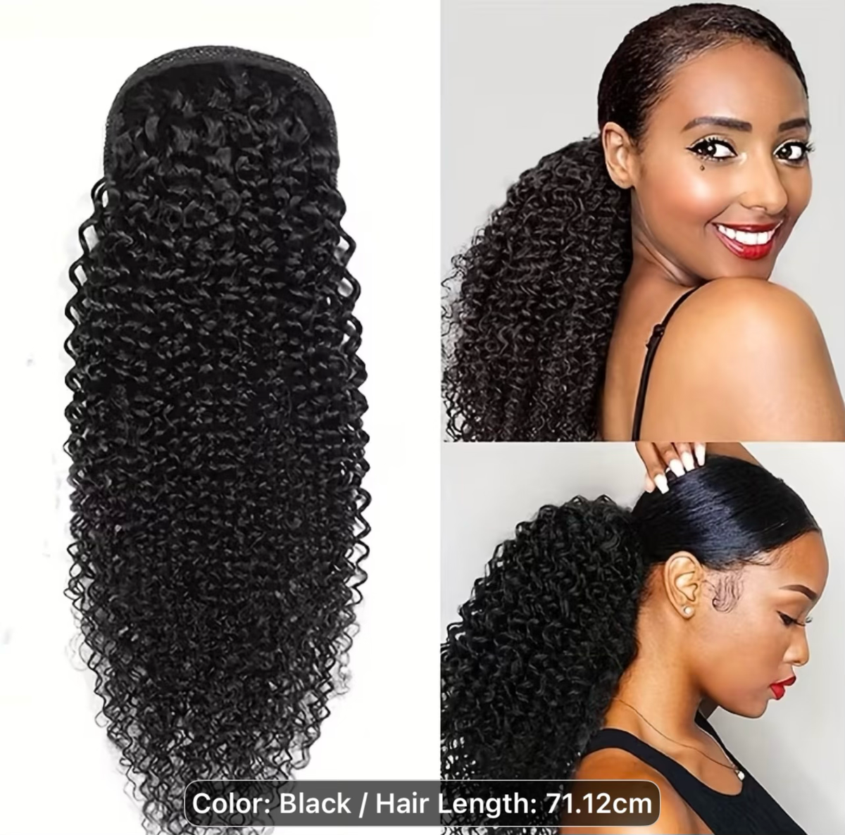 28” Kinky/Jerry Curly Ponytail – 100% Human Hair | Clip-In Drawstring Ponytail
