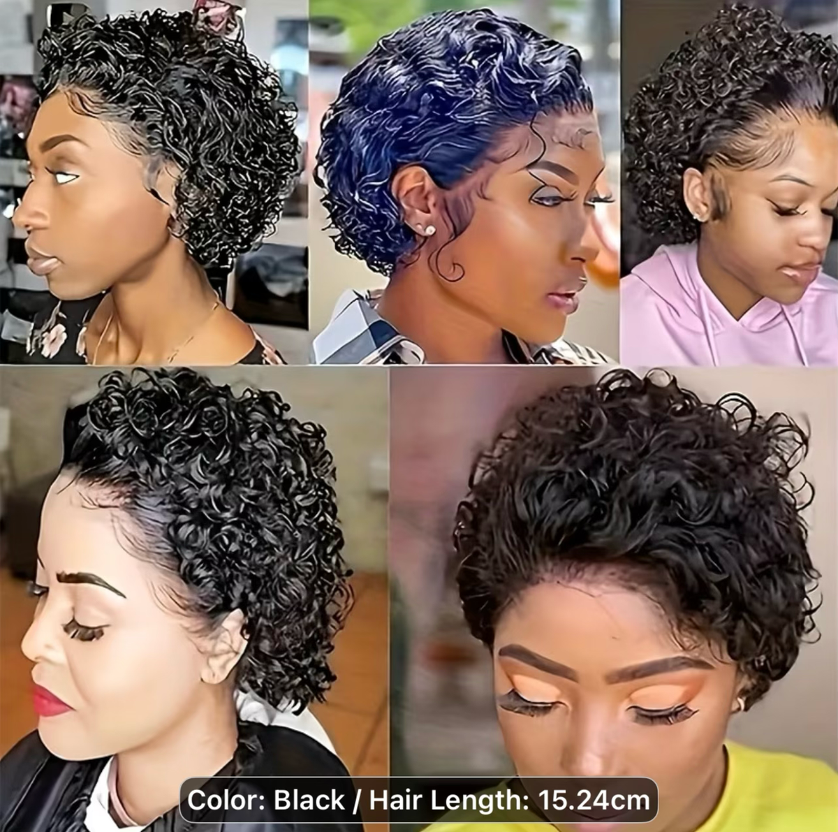 Curly Wavy Pixie Cut – 100% Human Hair | Glueless