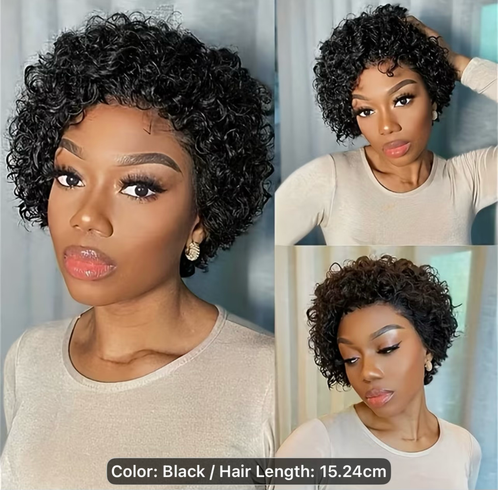 Curly Wavy Pixie Cut – 100% Human Hair | Glueless