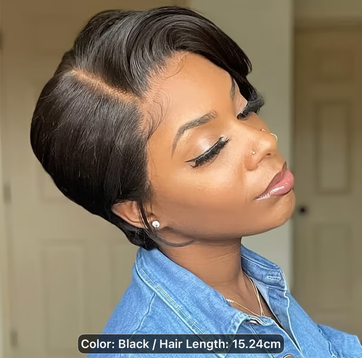 6” Natural Black Pixie Cut – 100% Human Hair | Glueless Wig