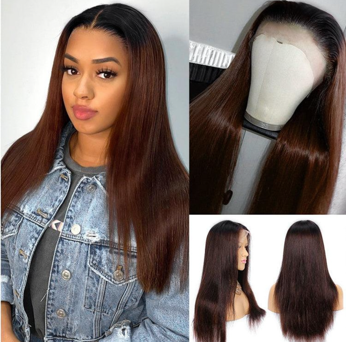 Glueless Chocolate Brown Bone Straight Wig – 100% Human Hair