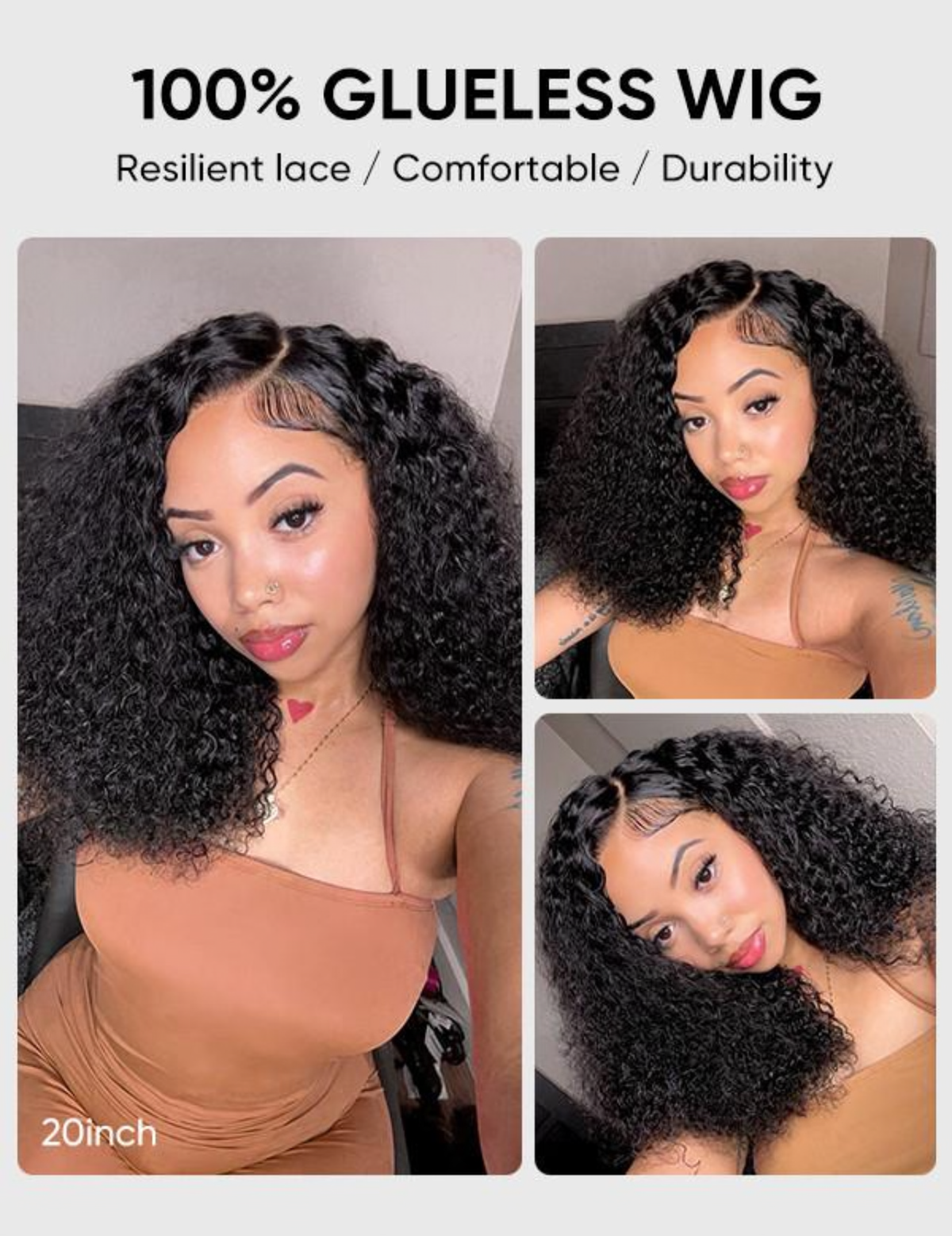 20” Glueless Jerry Curly 100% Human Hair Wig SA