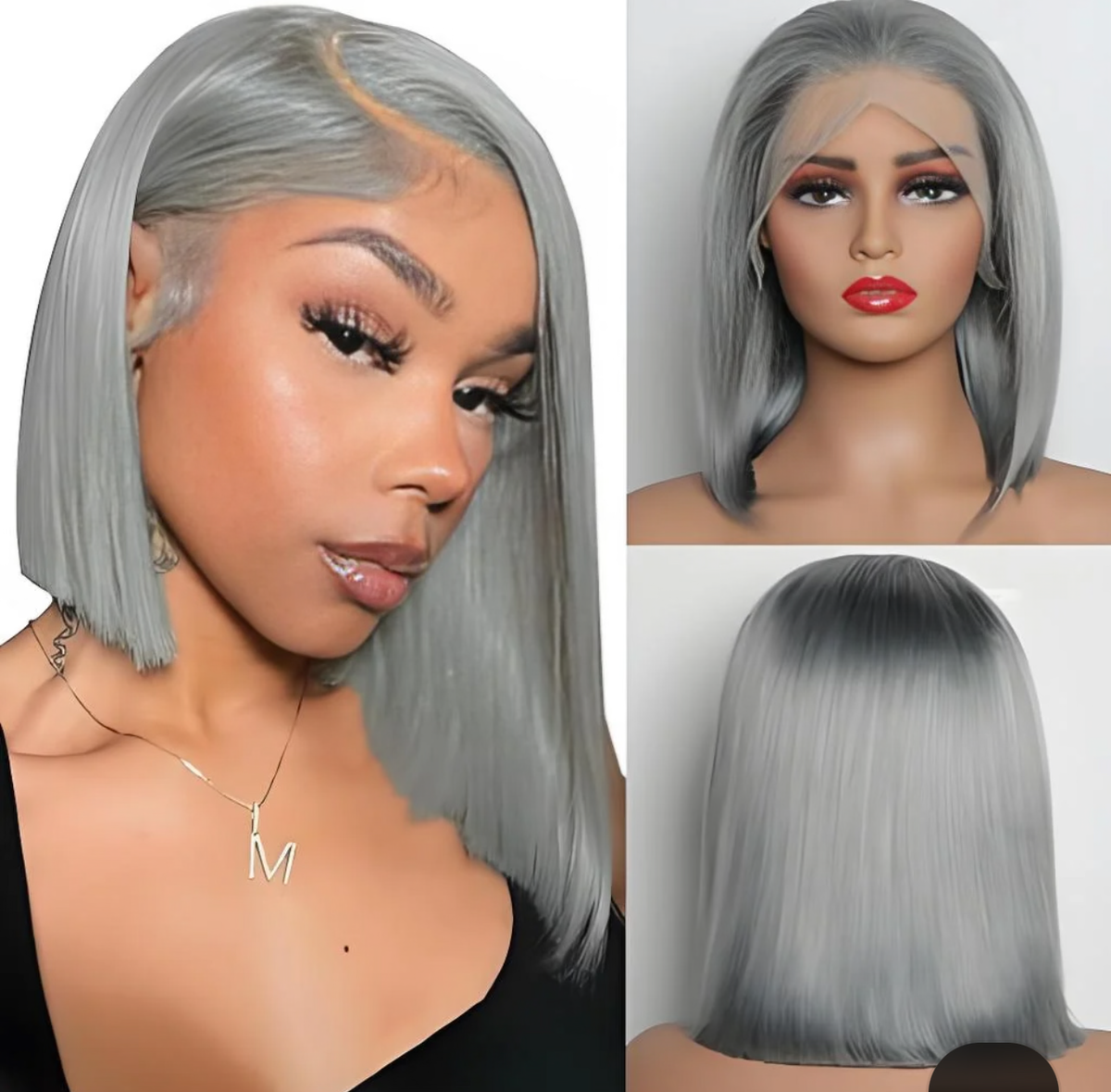 12″ Gray Wig – 100% Human Hair | Glueless