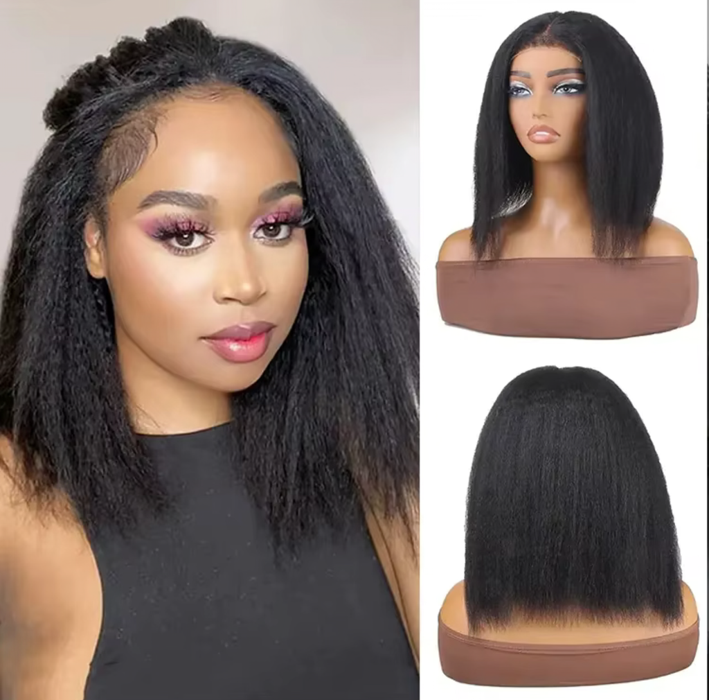 12” Kinky Short Bob Wig – 100% Human Hair | Glueless | Natural Black