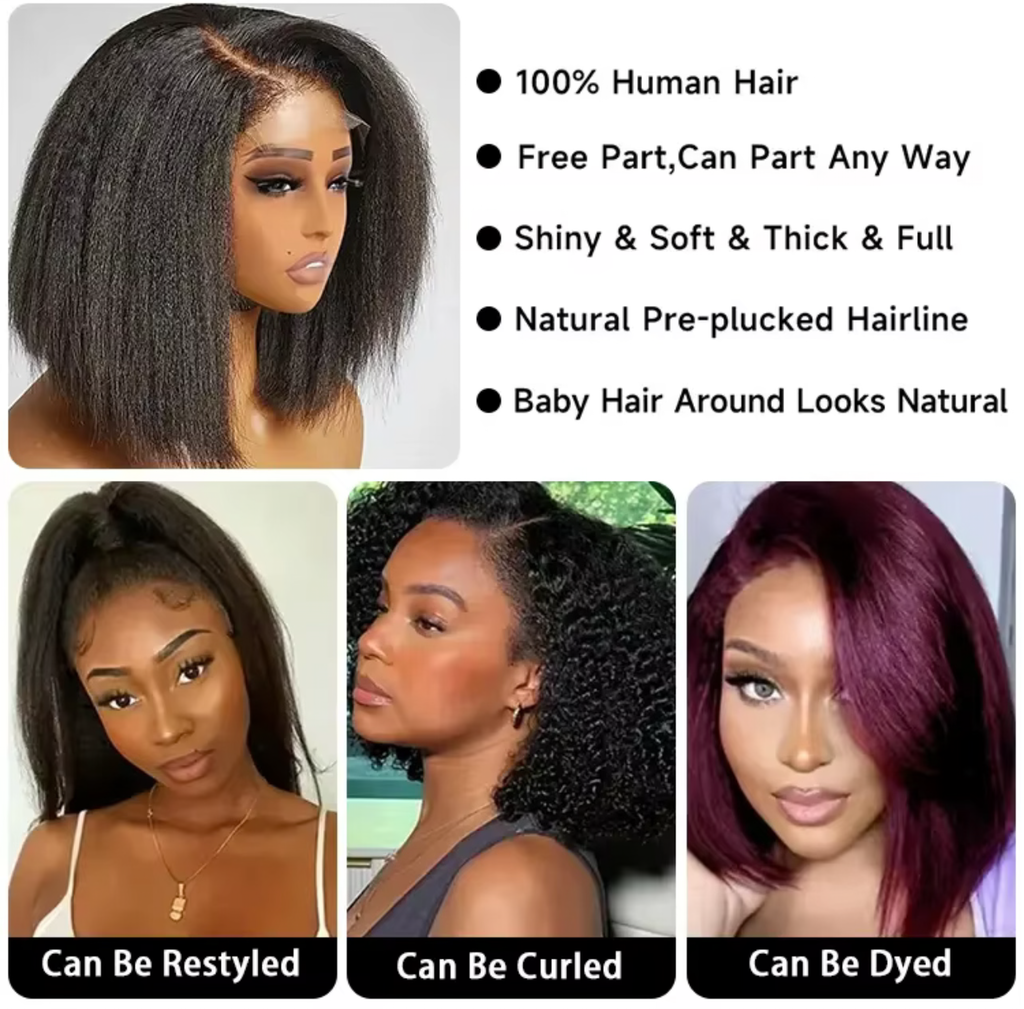 12” Kinky Short Bob Wig – 100% Human Hair | Glueless | Natural Black