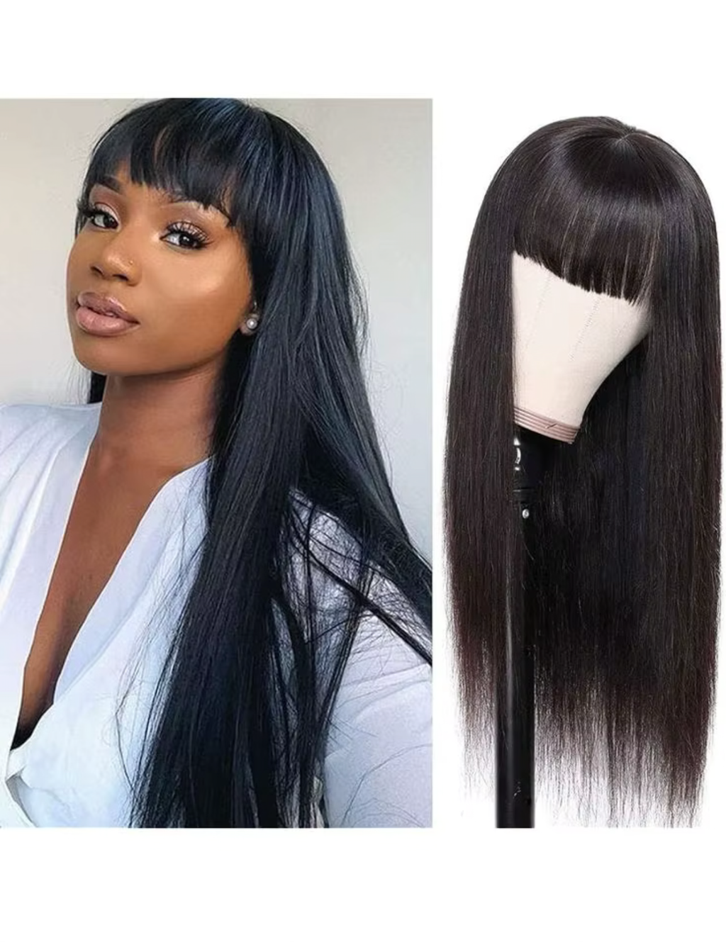 Straight Long Fringe Wig – 100% Human Hair | Glueless