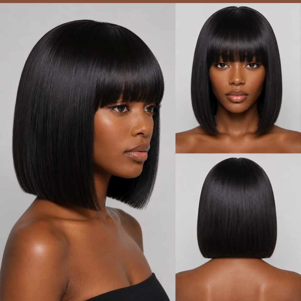 10” Glueless Fringe Bob Wig – No Lace | 100% Human Hair