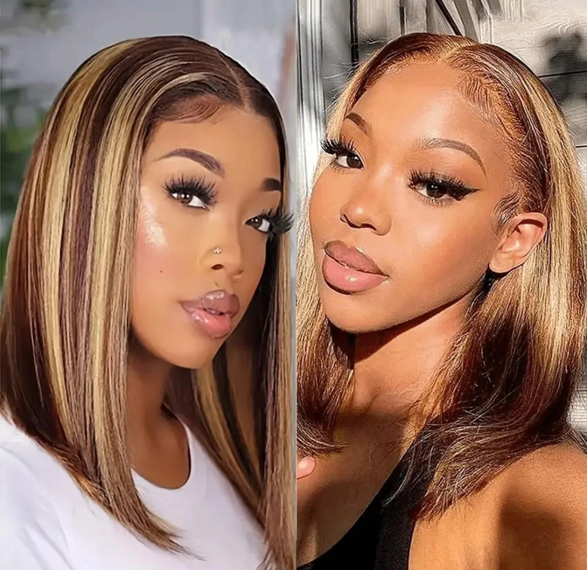 13×4 Straight Bob Lace Wig – Chestnut Brown with Honey Blonde Highlights | 100% Human Hair | Glueless