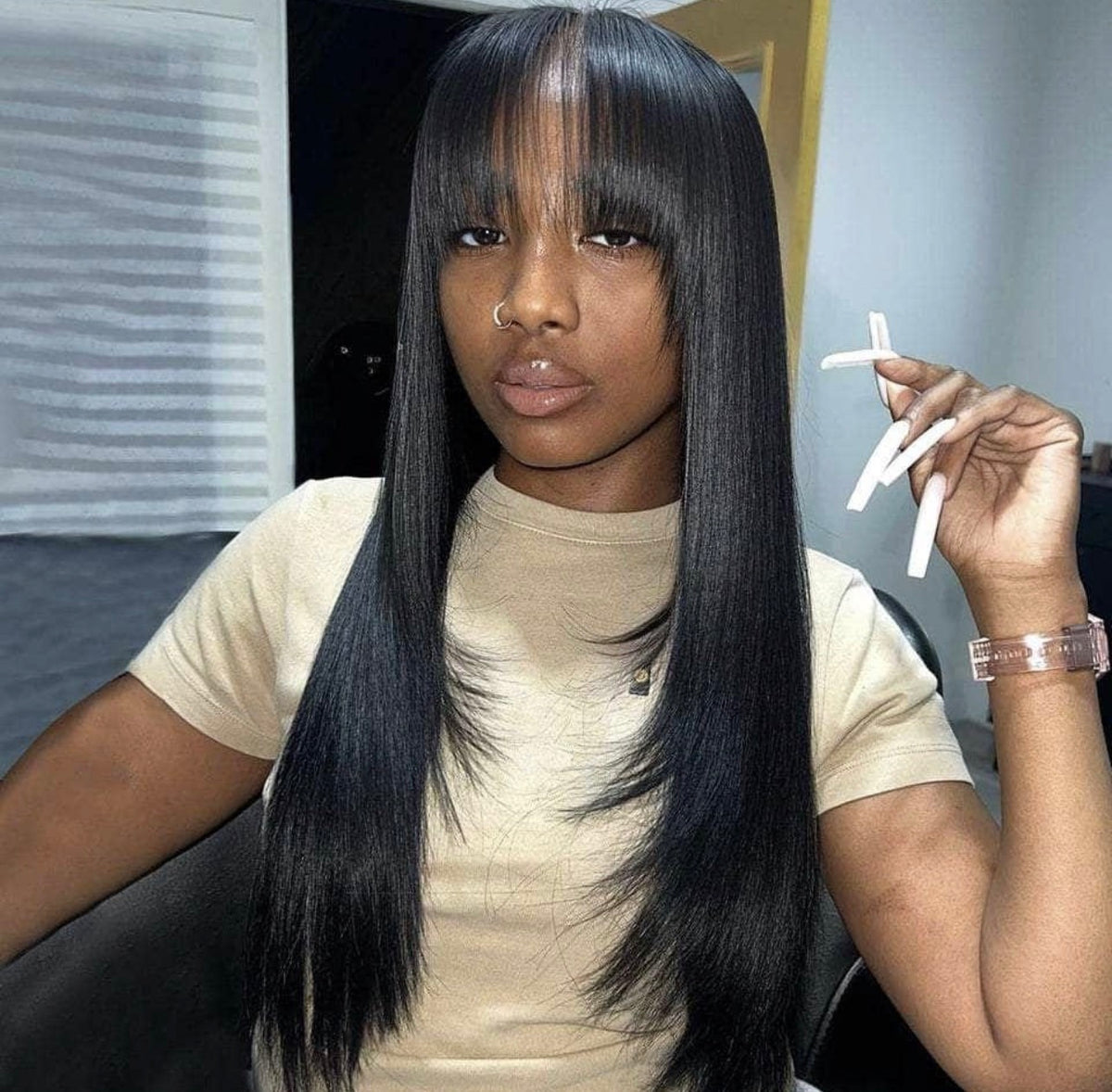 Straight Long Fringe Wig – 100% Human Hair | Glueless