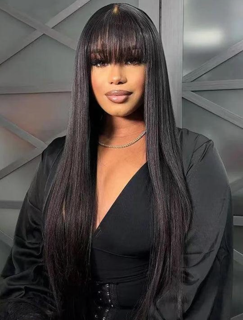 Straight Long Fringe Wig – 100% Human Hair | Glueless