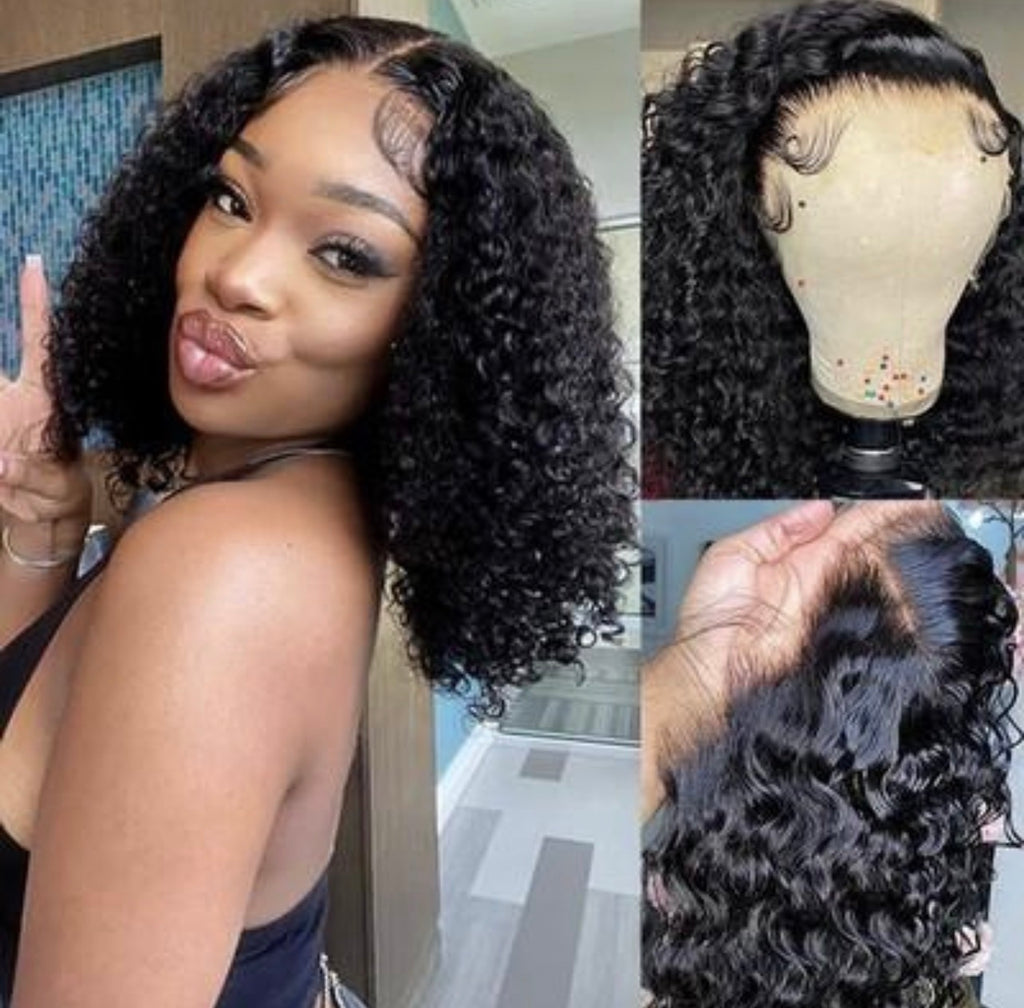 10” Glueless Deep Wave Curly Bob Wig – 4×4 Lace Closure | 100% Human Hair
