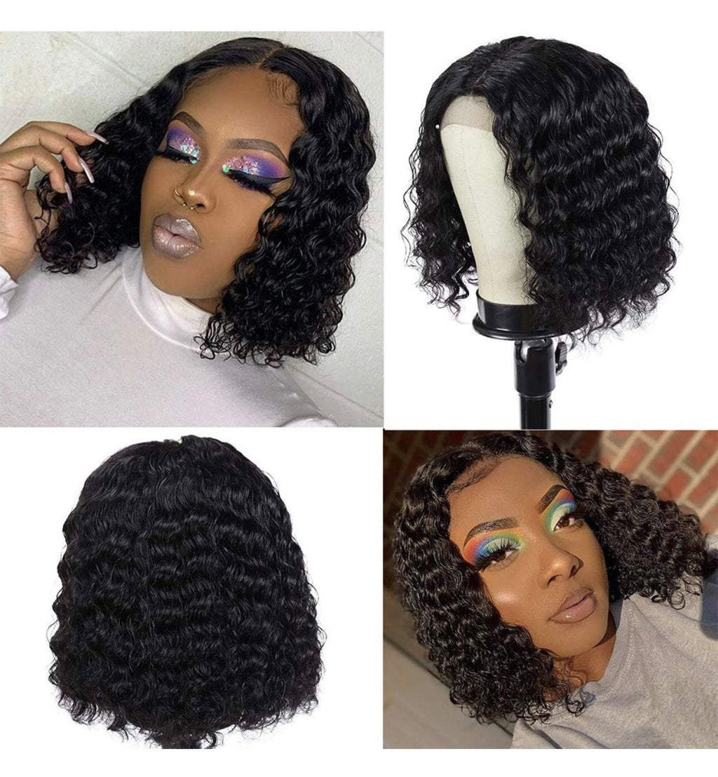 10” Glueless Deep Wave Curly Bob Wig – 4×4 Lace Closure | 100% Human Hair