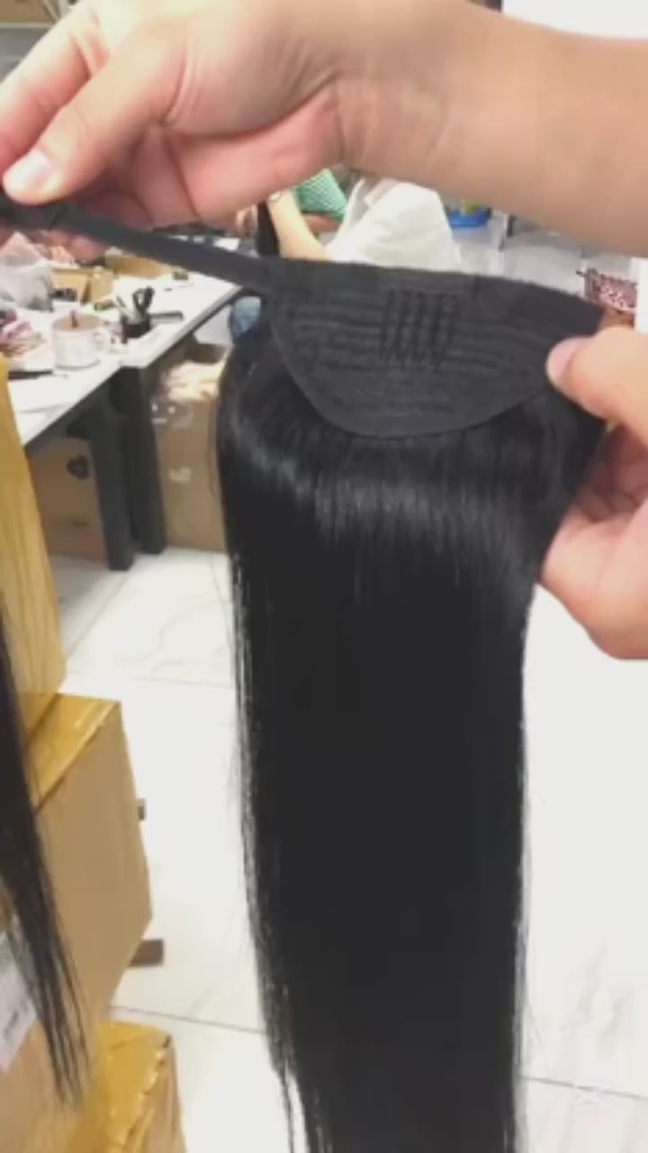 20 inch Natural Black Clip-In Ponytail 100% Human Hair