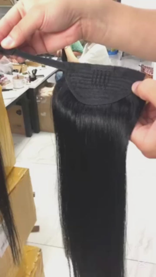 20 inch Natural Black Clip-In Ponytail 100% Human Hair