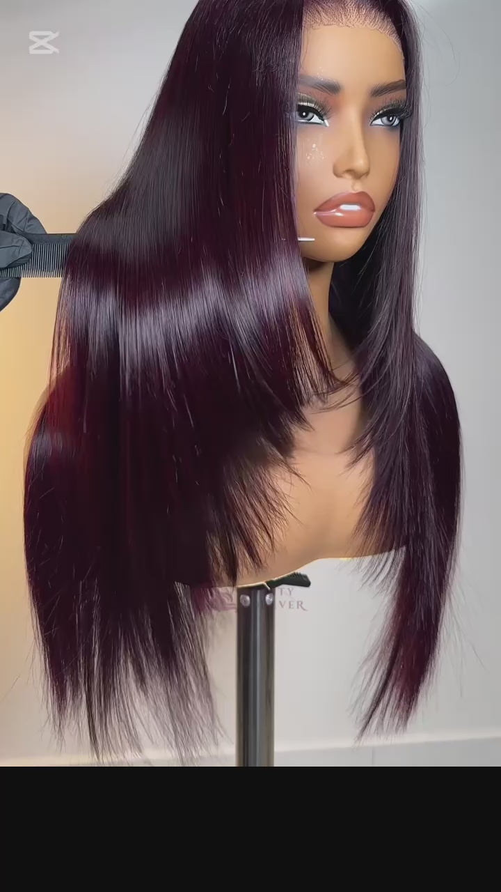 Glueless Black Cherry Hair Color Wig – 100% Human Hair