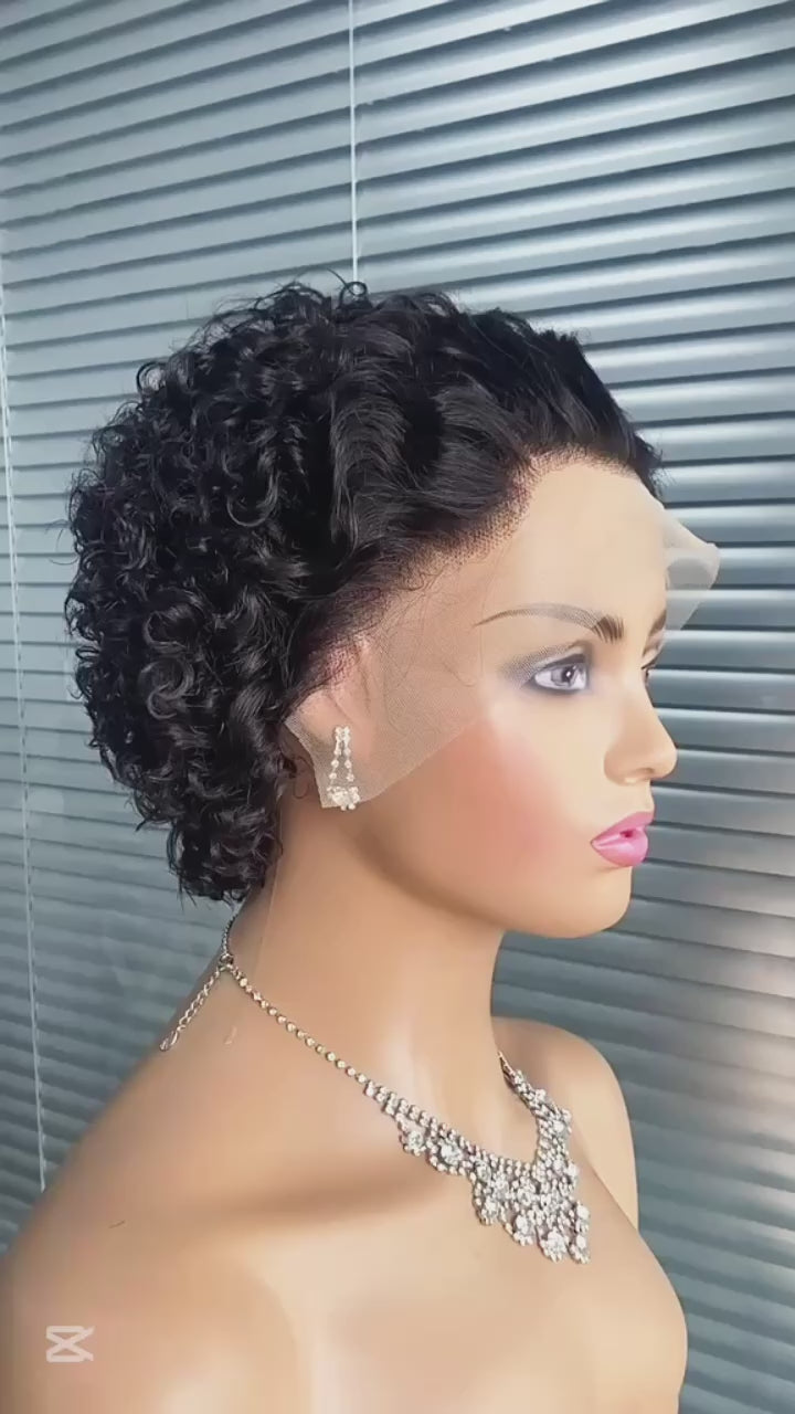 Curly Wavy Pixie Cut – 100% Human Hair | Glueless