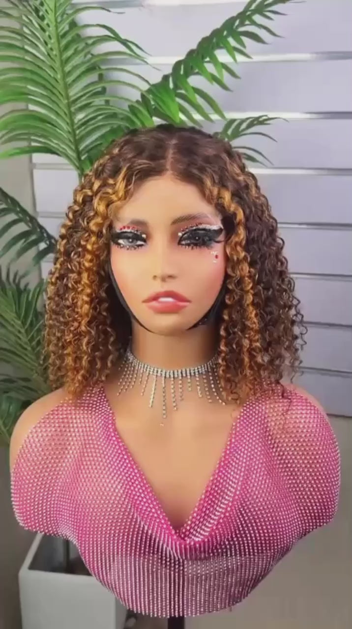 12 inch Glueless Piano Color Curly Pixie Wig – 100% Human Hair