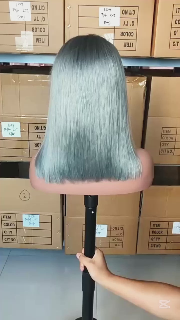 12″ Gray Wig – 100% Human Hair | Glueless